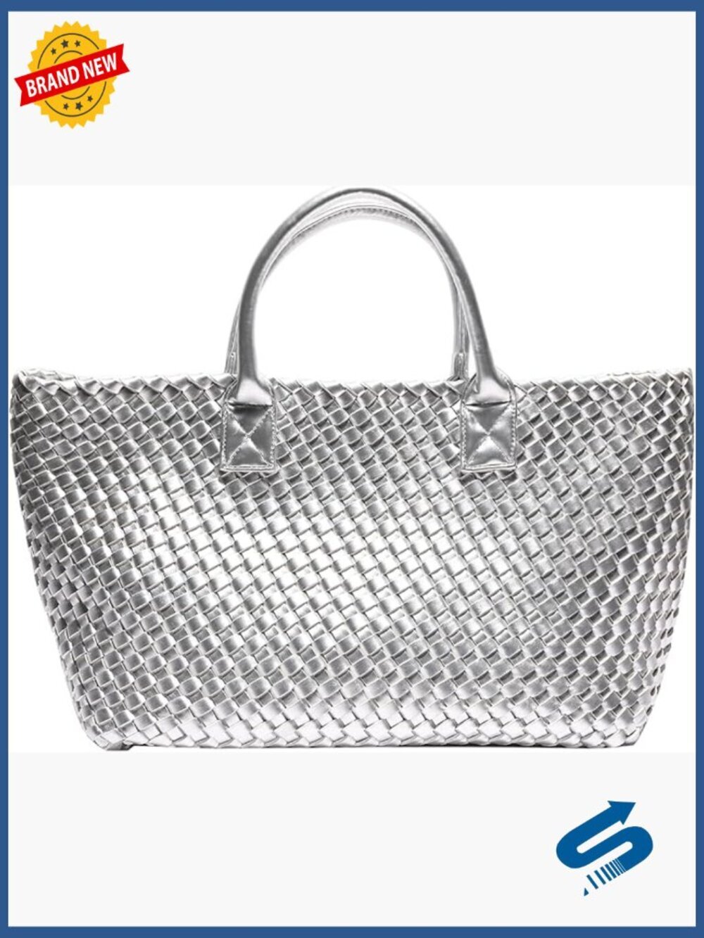 Large Capacity Woven Vegan Leather Tote Shoulder Bag